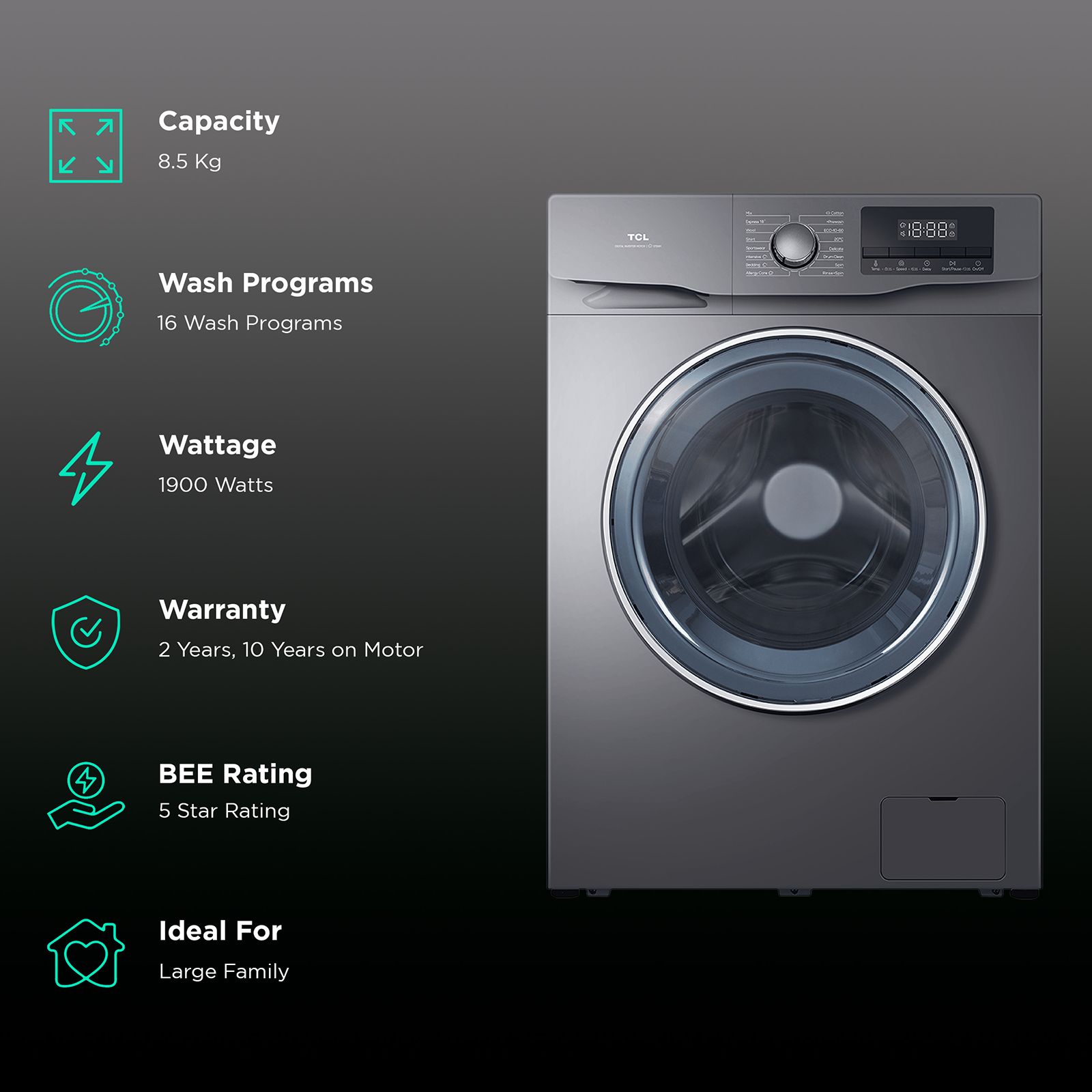 Buy TCL 8.5 kg 5 Star Fully Automatic Front Load Washing Machine